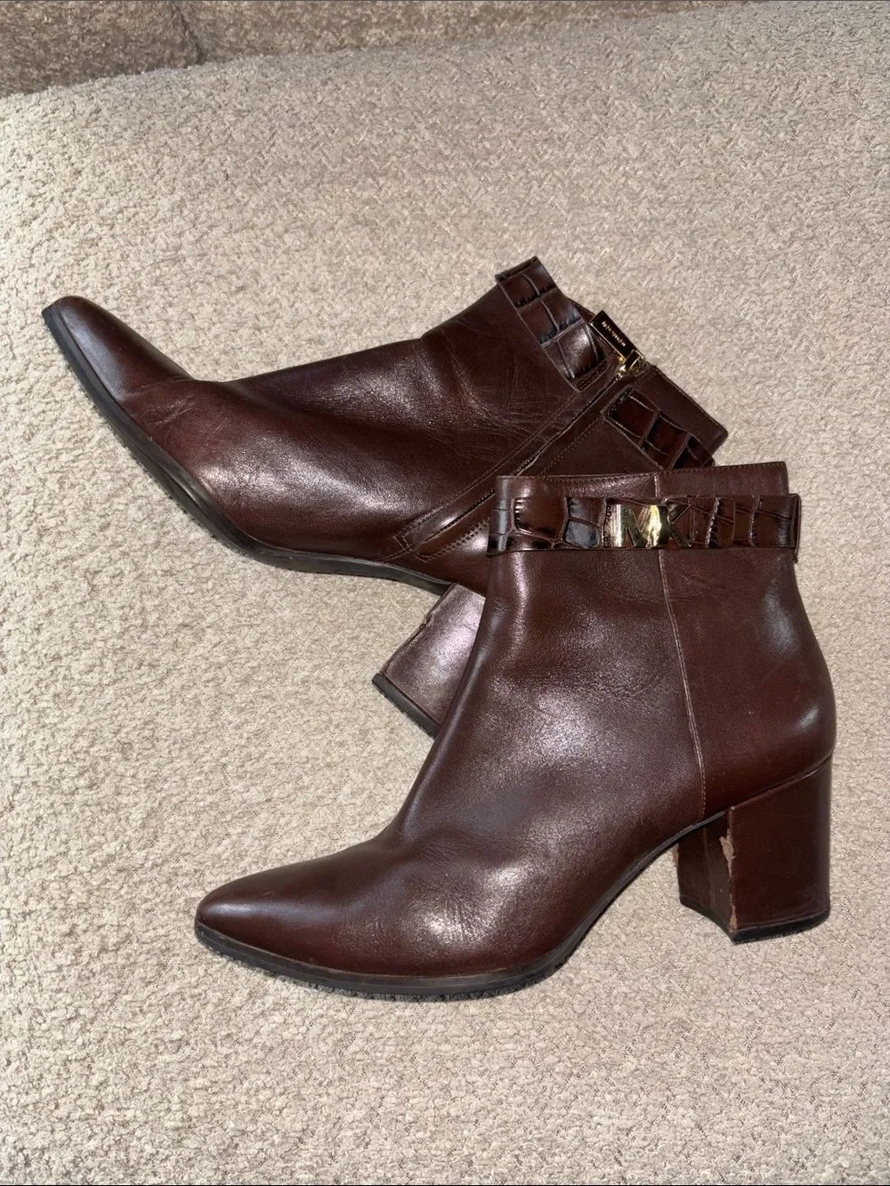 Women’s Brown Leather Ankle Boots with Block Heel